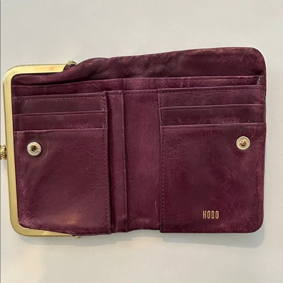 Elegant Burgundy HOBO Wallet with Gold Accents - Picture 2 of 4